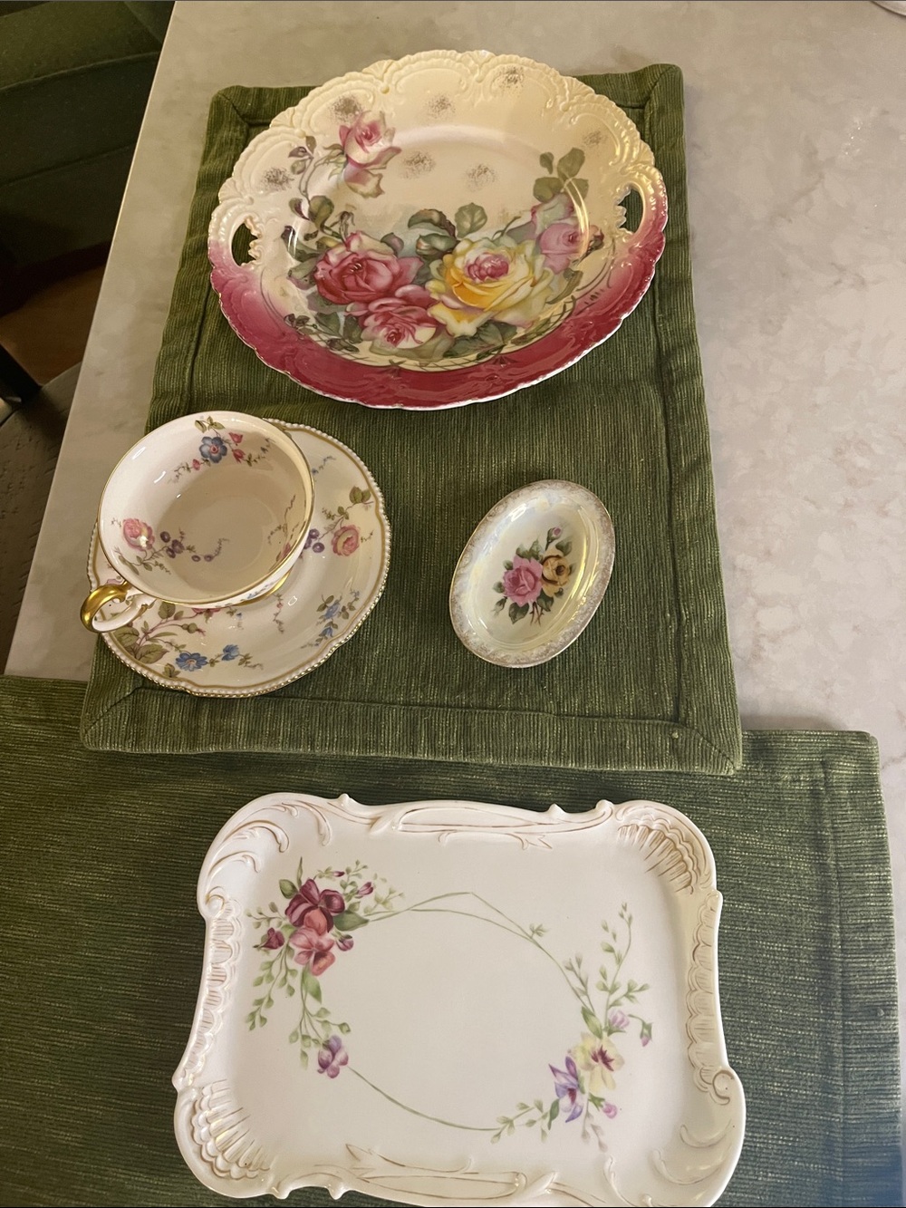 Vintage Mixed Lot 5 floral china pieces one= Limoges France one= German